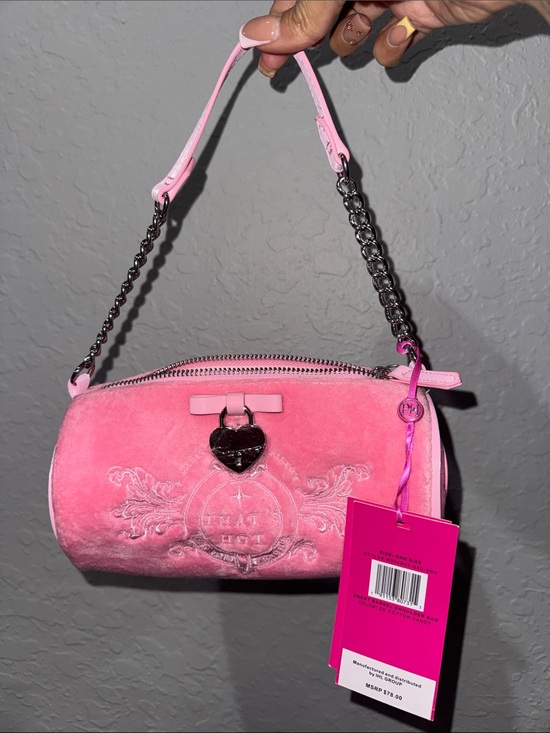 Paris Hilton Handbags - Paris Hilton Pink Suede Mini Shoulder Bag with Heart Lock